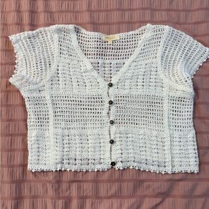 Rebellion White Crochet Button-Down Shirt